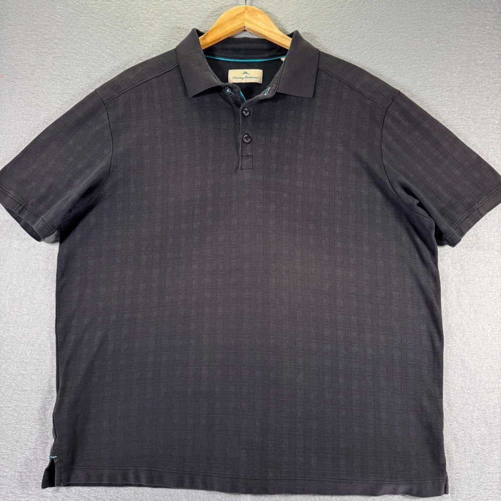 Tommy Bahama Polo Shirt Mens XL Black Stripes Comfort Stretch Classic Beach